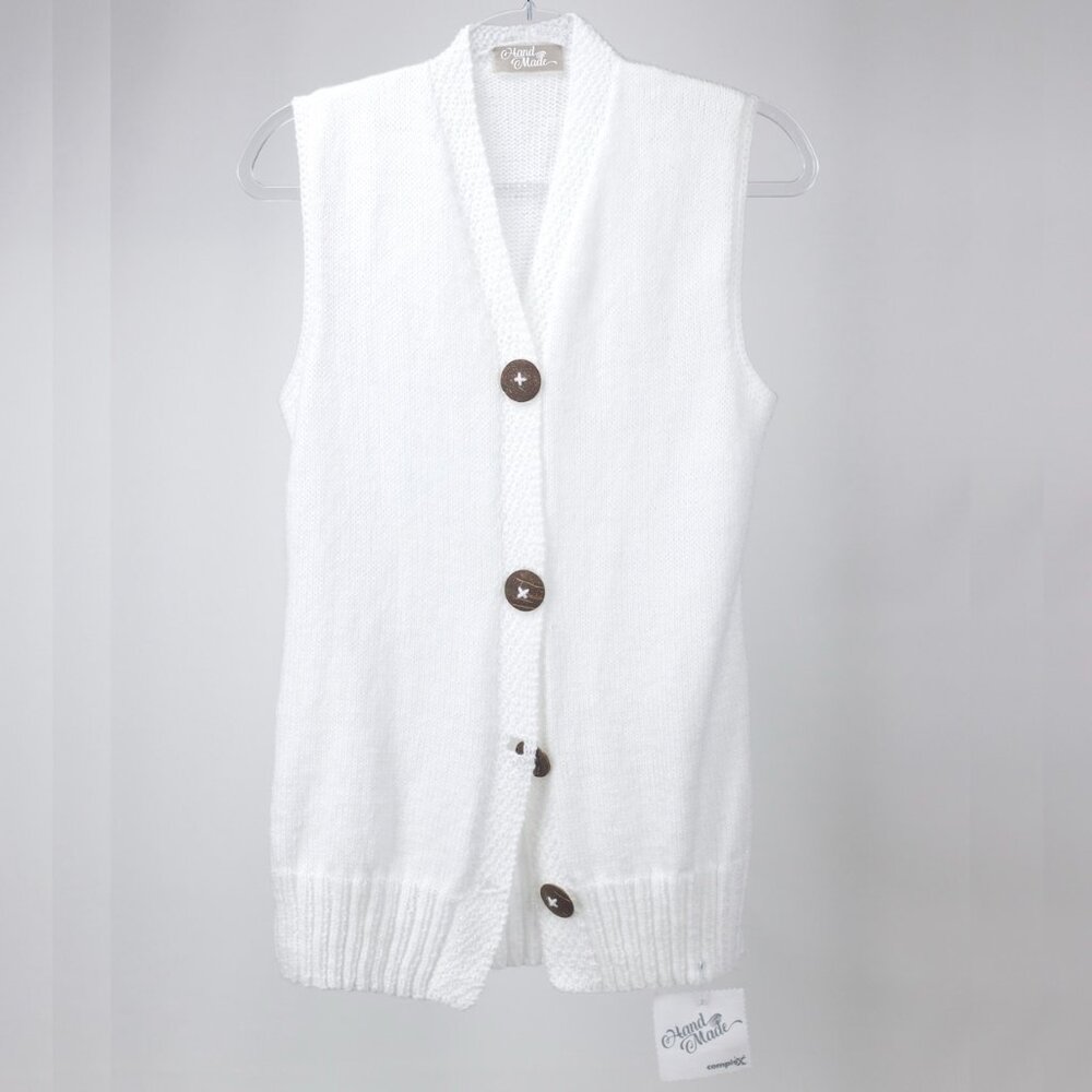 WHITE VEST | HAND-KNITTED SWEATER VEST VINTAGE SIZE M